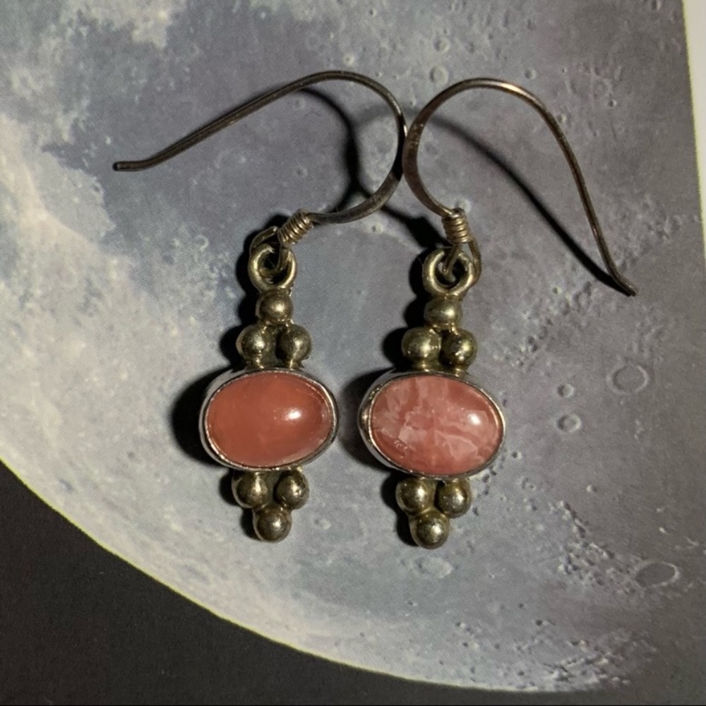 Vintage rodochrosite gemstone sterling earrings - Picture 7 of 10